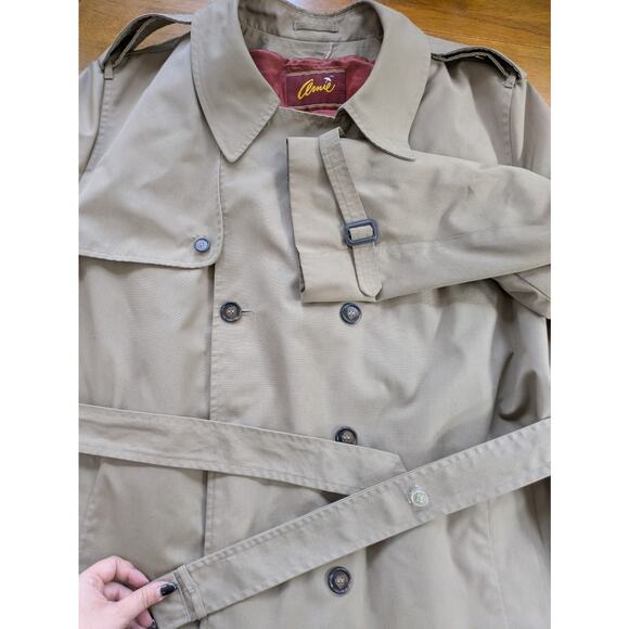 Vintage Arnie Men’s Trench Coat 52 Tall – Tan, Belted, Faux Fur Liner - Picture 4 of 15